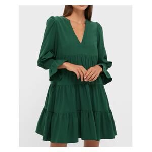 Tuckernuck Pomander Place Kenzo Dress Size S Hunter Green Crepe V Neck Tiered